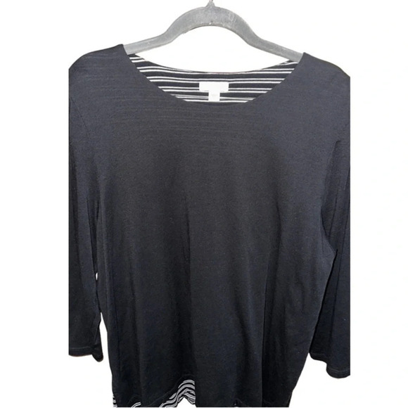 J. Jill Black 3/4 Sleeve Built in Striped Layer Size Large - Picture 2 of 7
